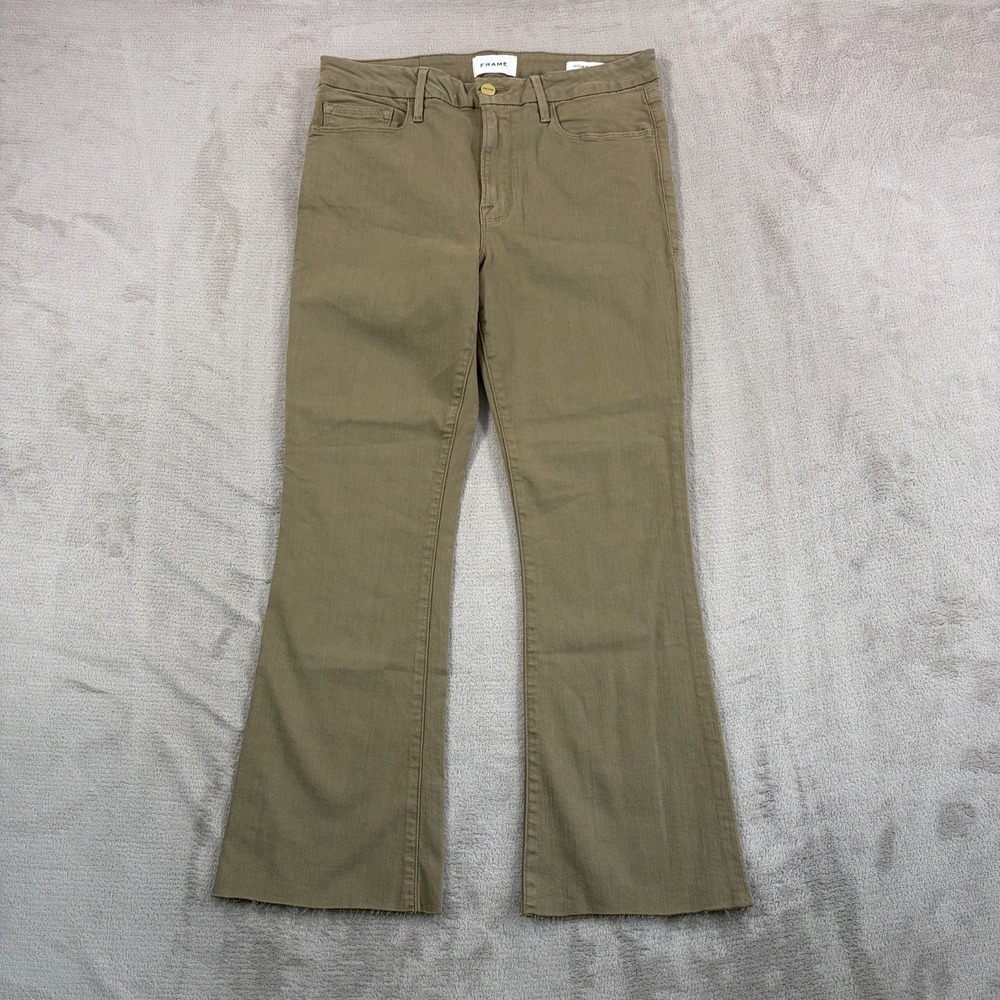 Frame Le‎ Crop Mini Boot Cut Jeans in Washed OD Green Women 30 Stretch Designer